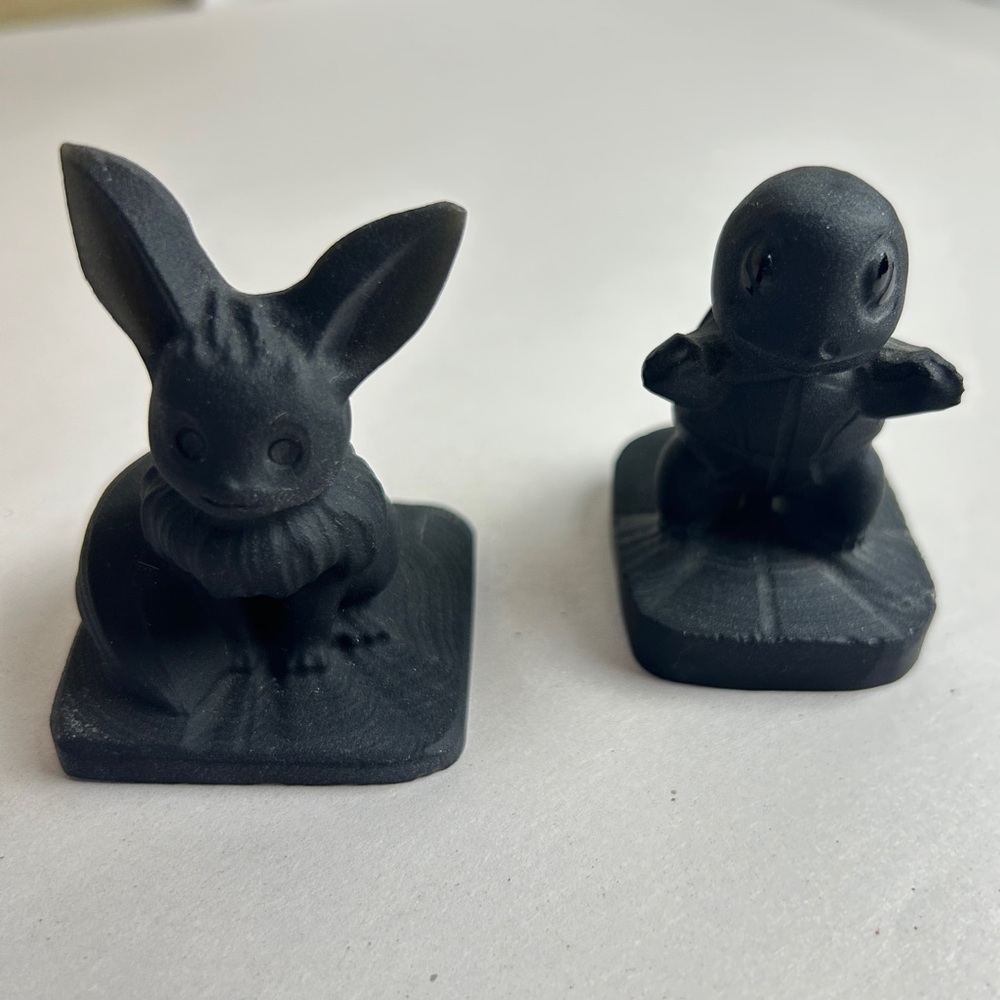 Lot of two Natural obsidian carved Small Pokémon Figurine Set Eevee Squirtle 2”